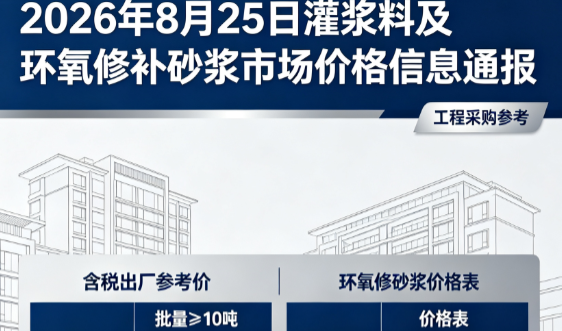 江门2026年8月25日灌浆料及环氧修补砂浆市场价格信息通报